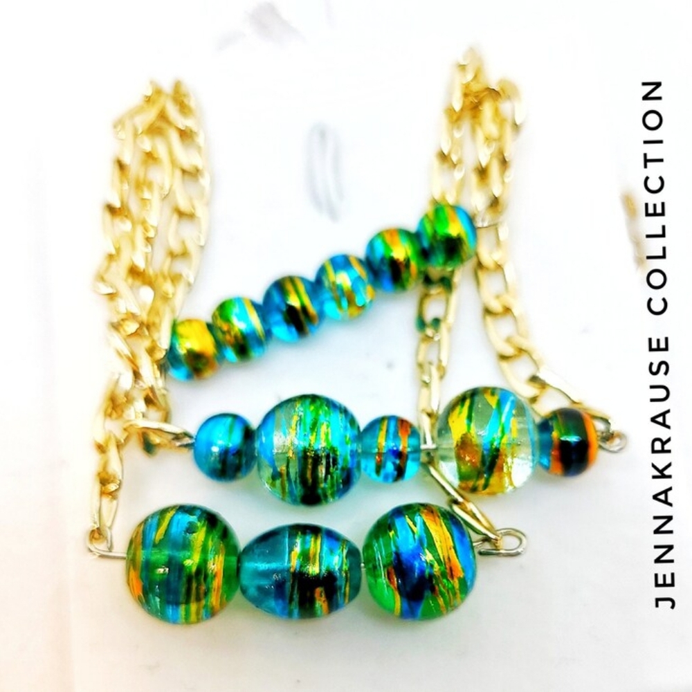 🆕️ Teal Glass & Gold Chain Necklace a1